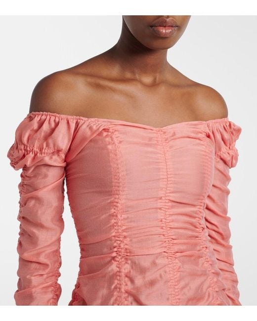 Khaite Red Judith Ruched Voile Cocktail Dress