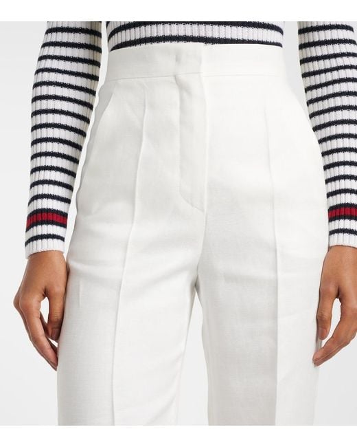 Max Mara White Aversa High-Rise Linen Wide-Leg Pants