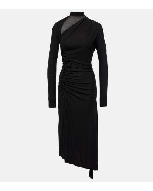 Victoria Beckham Black Asymmetric Ruched Midi Dress
