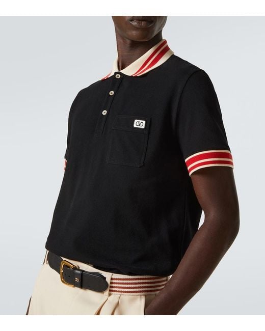 Valentino Black Vlogo Cotton Pique Polo Shirt for men