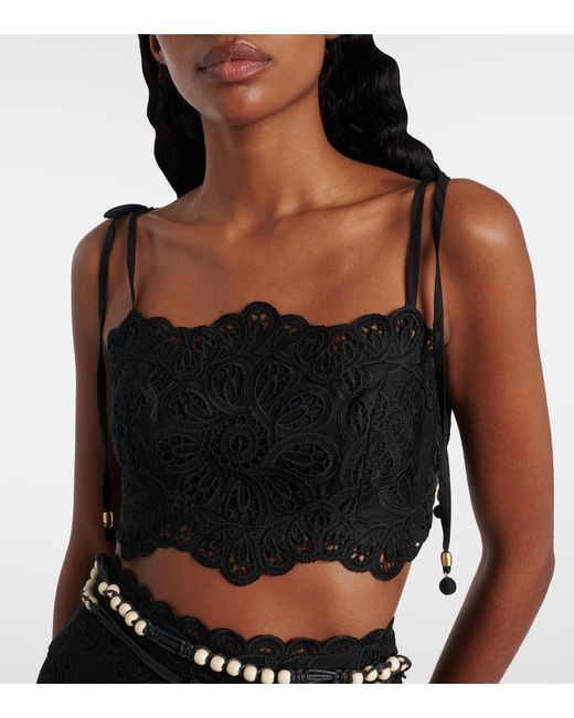 Zimmermann Black Rhiannon Embroidered Cotton Top