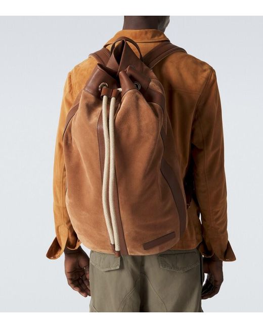 Brunello Cucinelli Brown Leather-Trimmed Suede Backpack for men