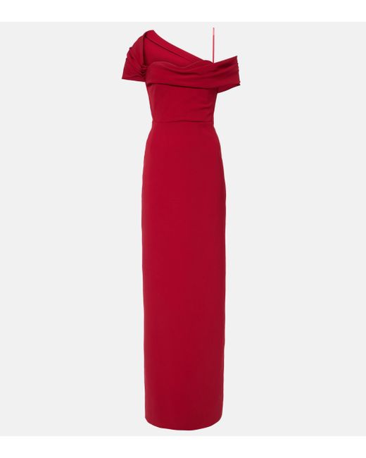 Carolina Herrera Red Draped Off-shoulder Crepe Gown