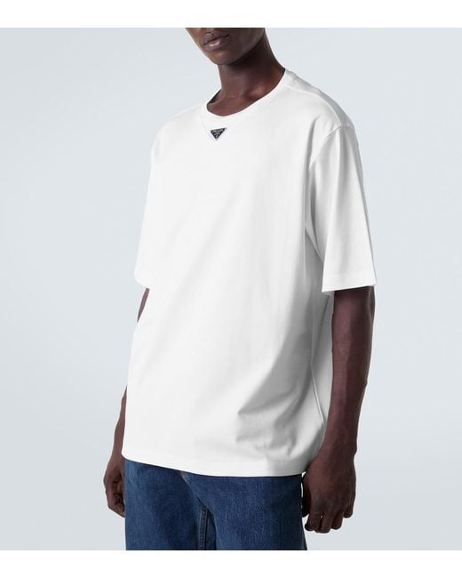 Prada White Triangle Plaque T-Shirt for men
