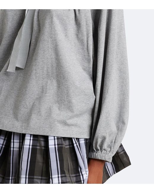 Patou Gray Bow-Detail Gathered Cotton Jersey Top