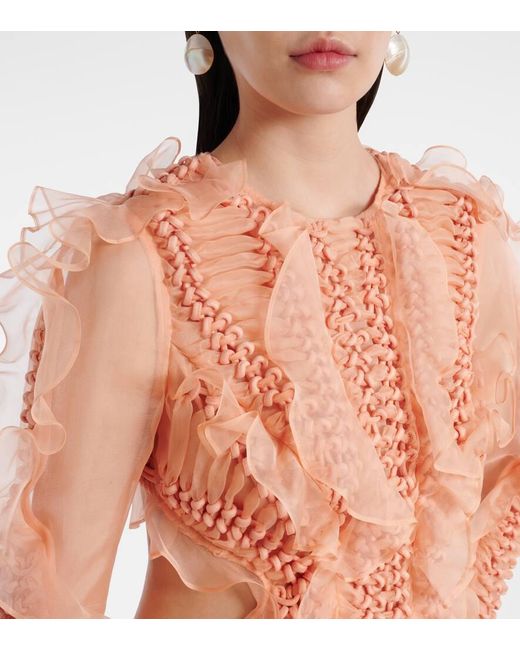 Zimmermann Orange Balance Ruffled Silk Organza Maxi Dress