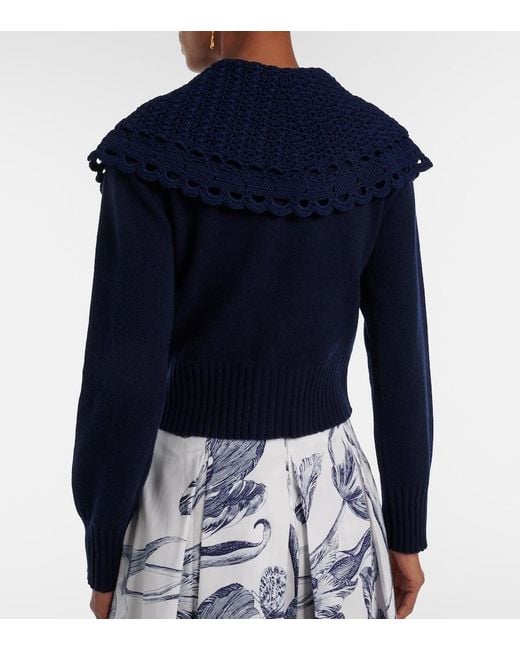 Erdem Blue Crochet-Trimmed Wool-Blend Cardigan