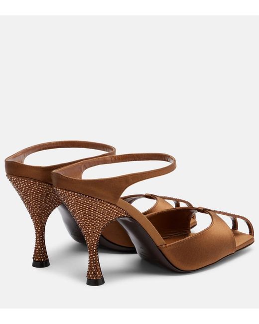 Herbert Levine Brown Hidden Gem Embellished Satin Mules