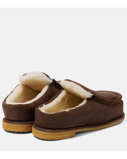J.W. Anderson Brown Shearling-Lined Suede Mules