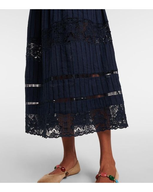 Ulla Johnson Blue Midikleid Amelie Aus Spitze Und Baumwolle