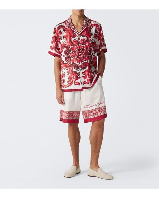 Dolce & Gabbana Red Majolica Silk Twill Shirt for men