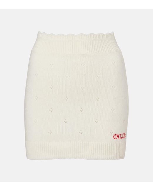 Chloé White Minirock Aus Wolle Und Kaschmir