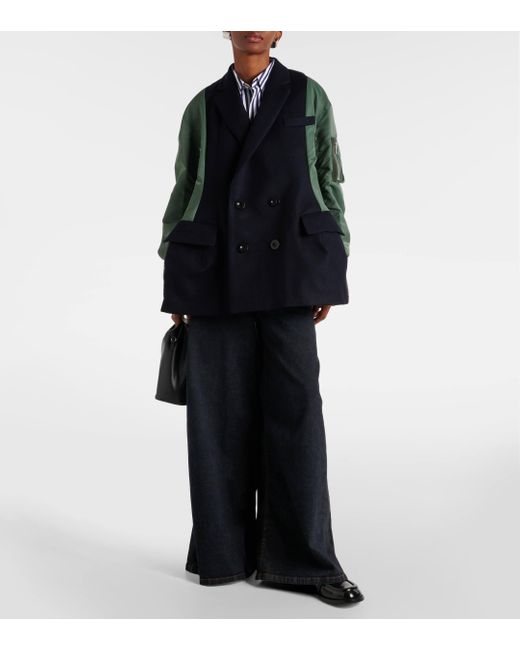 Sacai Blue Wool-Blend Quilted Coat