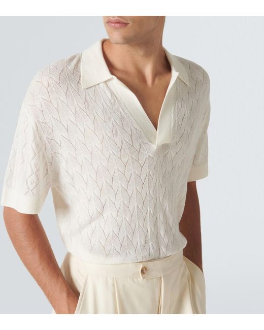 King & Tuckfield White Open-Knit Wool Polo Sweater for men