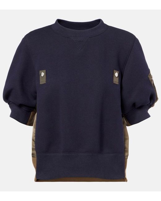 Sacai Blue Top Aus Twill Und Jersey