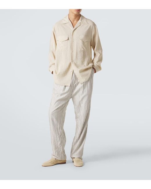 Zegna White Striped Silk Straight Pants for men