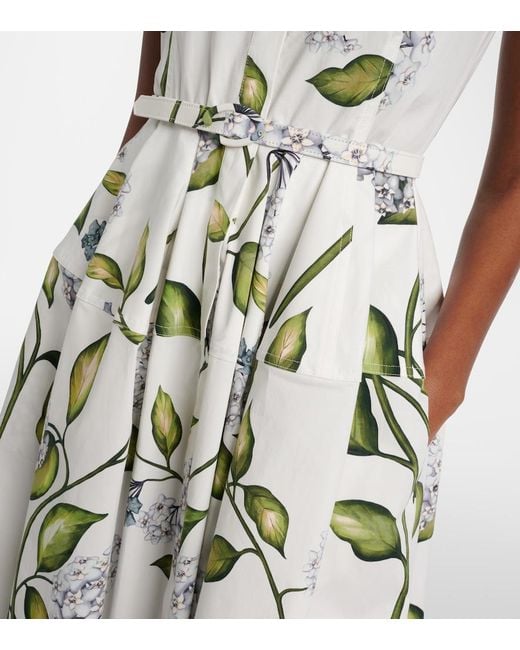 Oscar de la Renta White Porcelain Flower Cotton-Blend Midi Dress