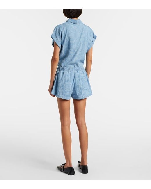 Versace Blue Barocco Denim Chambray Shorts