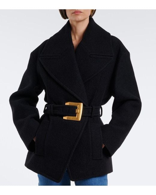 Balmain Black Double-Breasted Virgin Wool Coat