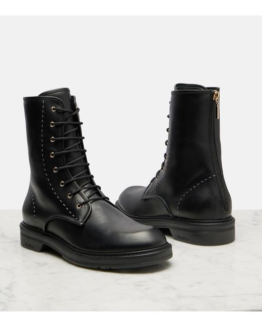 Max Mara Black Urbancombat Leather Combat Boots