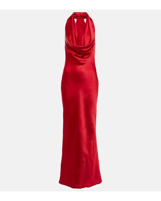 Norma Kamali Red Halterneck Satin Gown