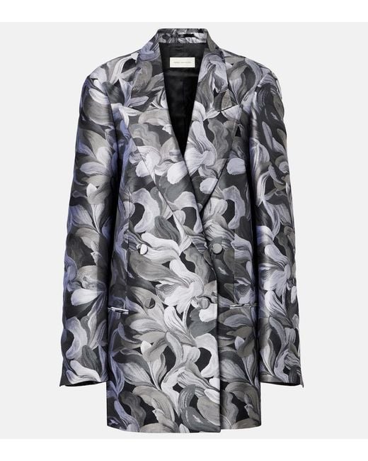 Dries Van Noten Black Double-Breasted Jacquard Blazer