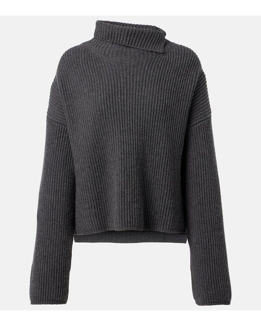 Joseph Black Ribbed-Knit Wool-Blend Turtleneck Sweater