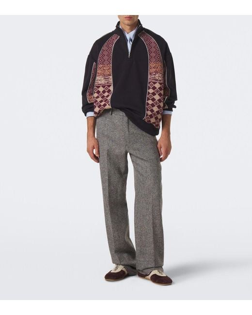 Dries Van Noten Black Cotton And Wool Half-Zip Sweater for men