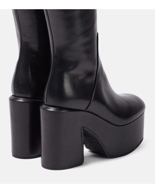 Dries Van Noten Black Leather Platform Knee-high Boots