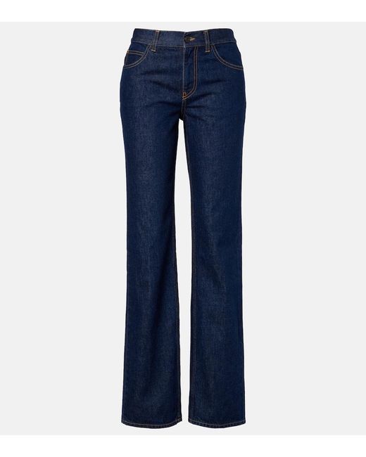 The Row Blue Carlyl Mid-Rise Straight Jeans