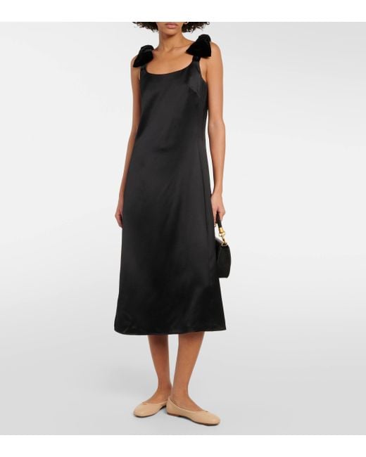 Chloé Black Bow-detail Wool And Silk Midi Dress