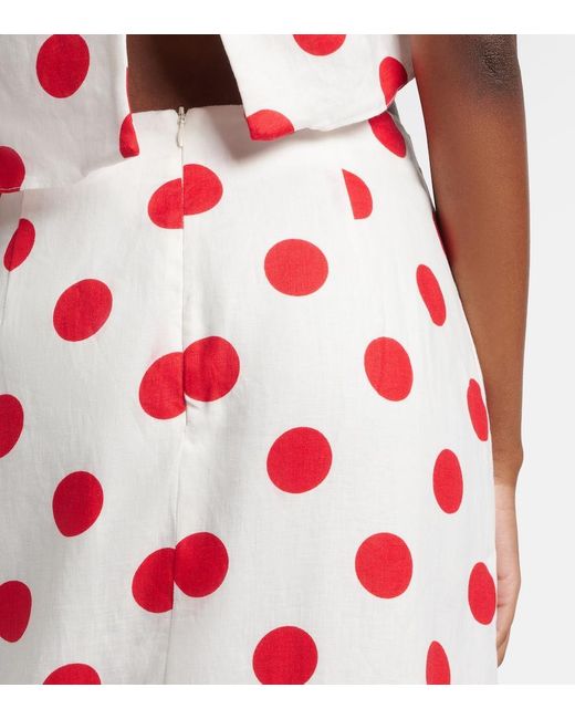 Cala De La Cruz Red Bruna Polka-Dot Linen Maxi Skirt