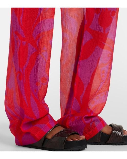 Dries Van Noten Red Pachas Silk Straight Pants