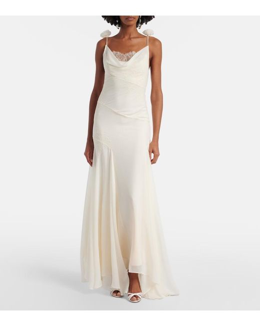 De La Vali White Bridal Dia Silk Chiffon Gown