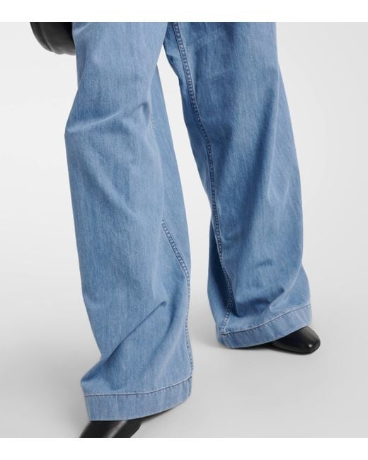 Dries Van Noten Blue High-rise Cotton Wide-leg Pants