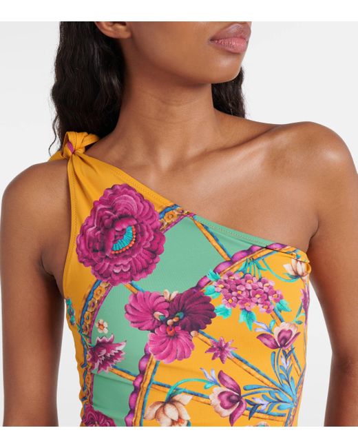 LaDoubleJ Multicolor Goddess Floral One-shoulder Swimsuit