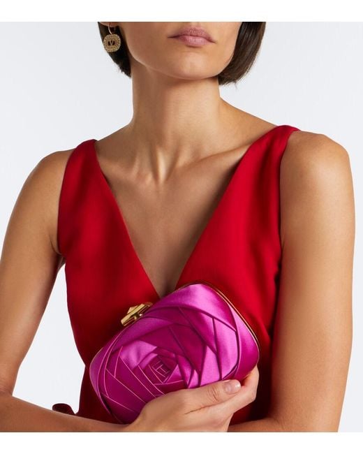 Roger Vivier Purple Rose Vivier Satin Clutch