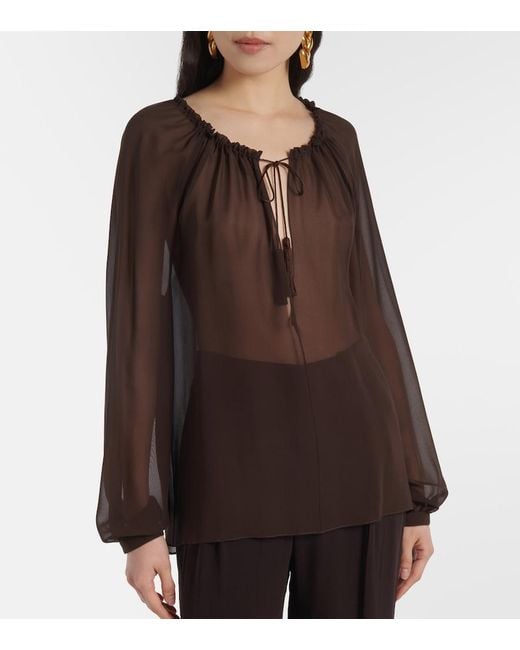 Tom Ford Brown Sheer Silk Georgette Blouse