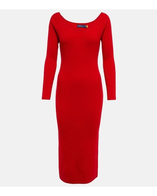 Polo Ralph Lauren Red Wool And Cashmere-Blend Midi Dress