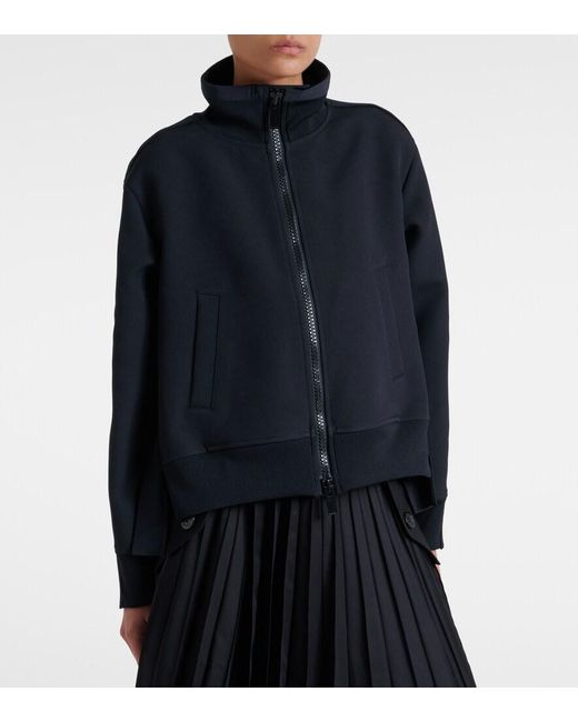Sacai Black Paneled Twill Zip-Up Sweatshirt