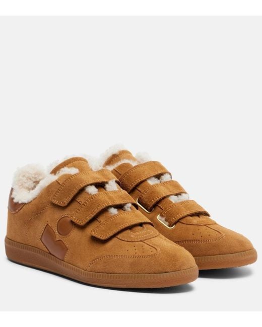Isabel Marant Brown Beth Shearling-Trimmed Suede Sneakers