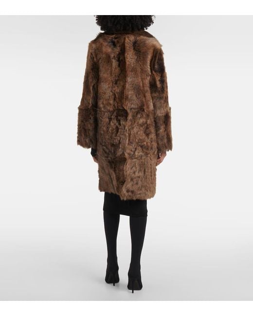 Nour Hammour Brown Evita Shearling Wrap Coat