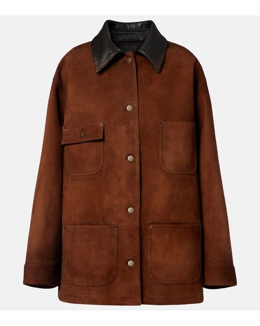 Prada Brown Leather-Trimmed Suede Field Jacket
