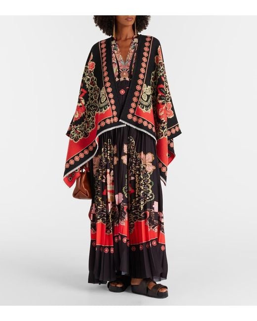 LaDoubleJ Red Soul Printed Wool And Silk Poncho