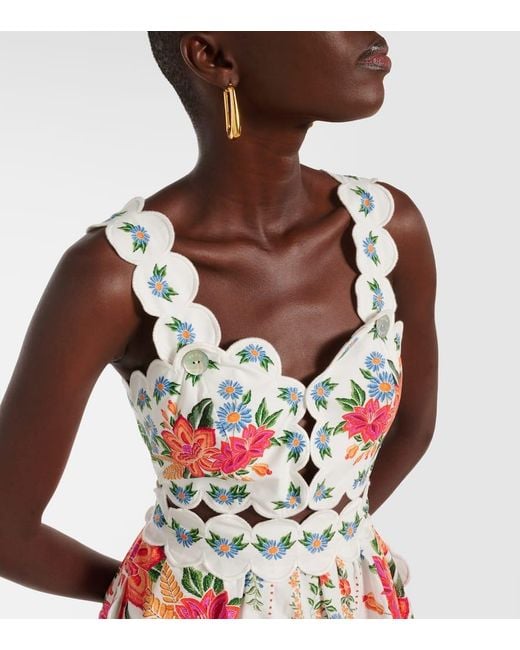 Robe Midi En Coton A Fleurs Farm Rio en coloris White
