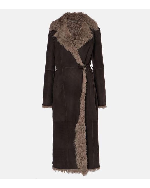 Nour Hammour Brown Joni Shearling-Lined Suede Coat