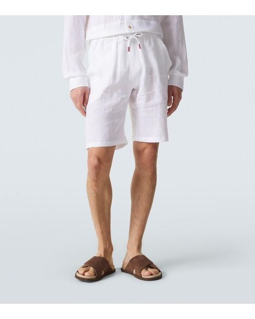 Kiton White Linen Shorts for men
