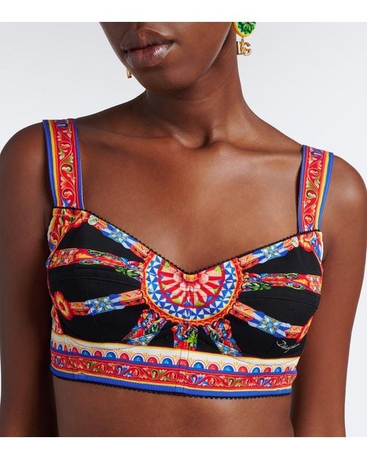 Dolce & Gabbana Red Carretto Silk-Blend Charmeuse Crop Top