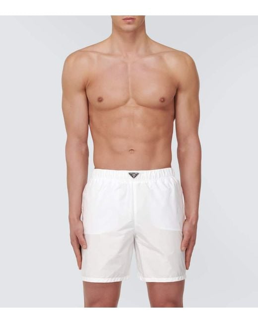 Prada White Re-Nylon Logo Swim Trunks for men