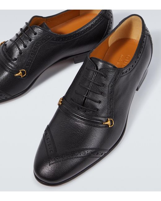 Gucci Half Horsebit Leather Brogues in Black for Men | Lyst